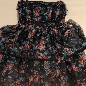 Lulu's Black and Pink Floral Midi Dress
